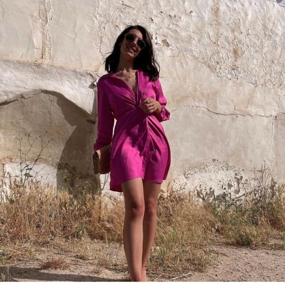 Zara Fuchsia Satin Ruffle Dress - Picture 4 of 6